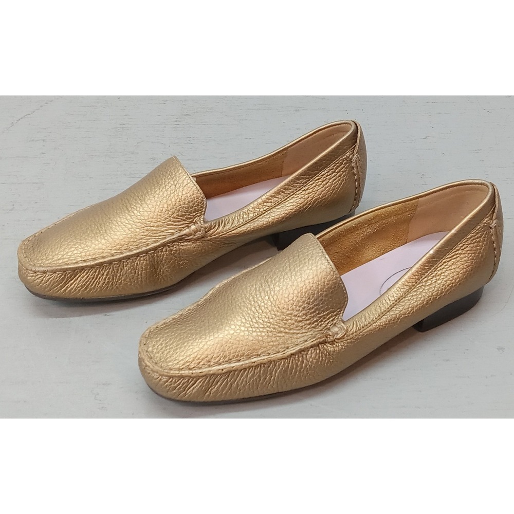 Talbots Loafers Womens Size 7B Metallic Gold Leather Driving Moccasins Elegant